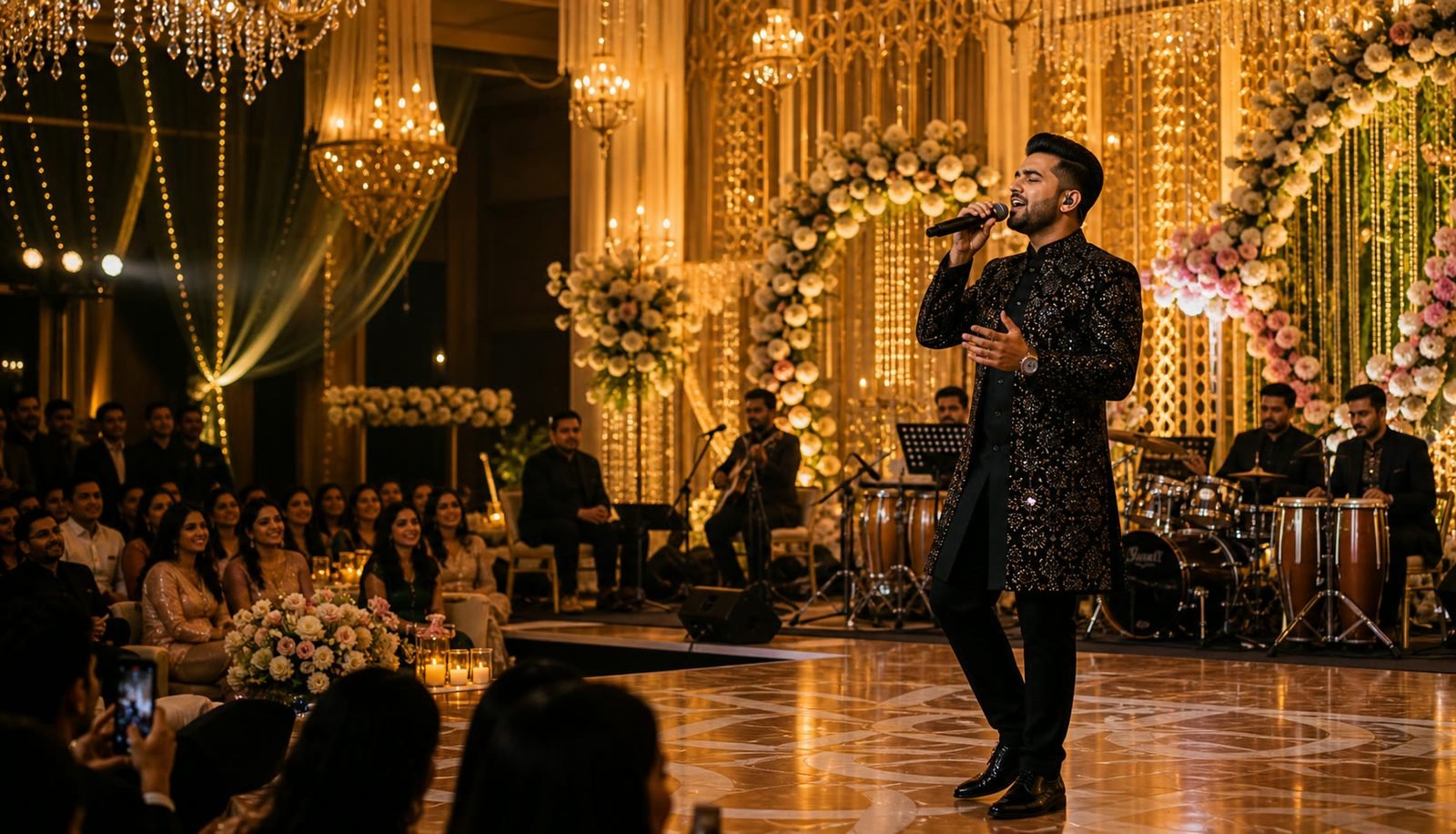 Luxury wedding evening setup with premium live entertainment